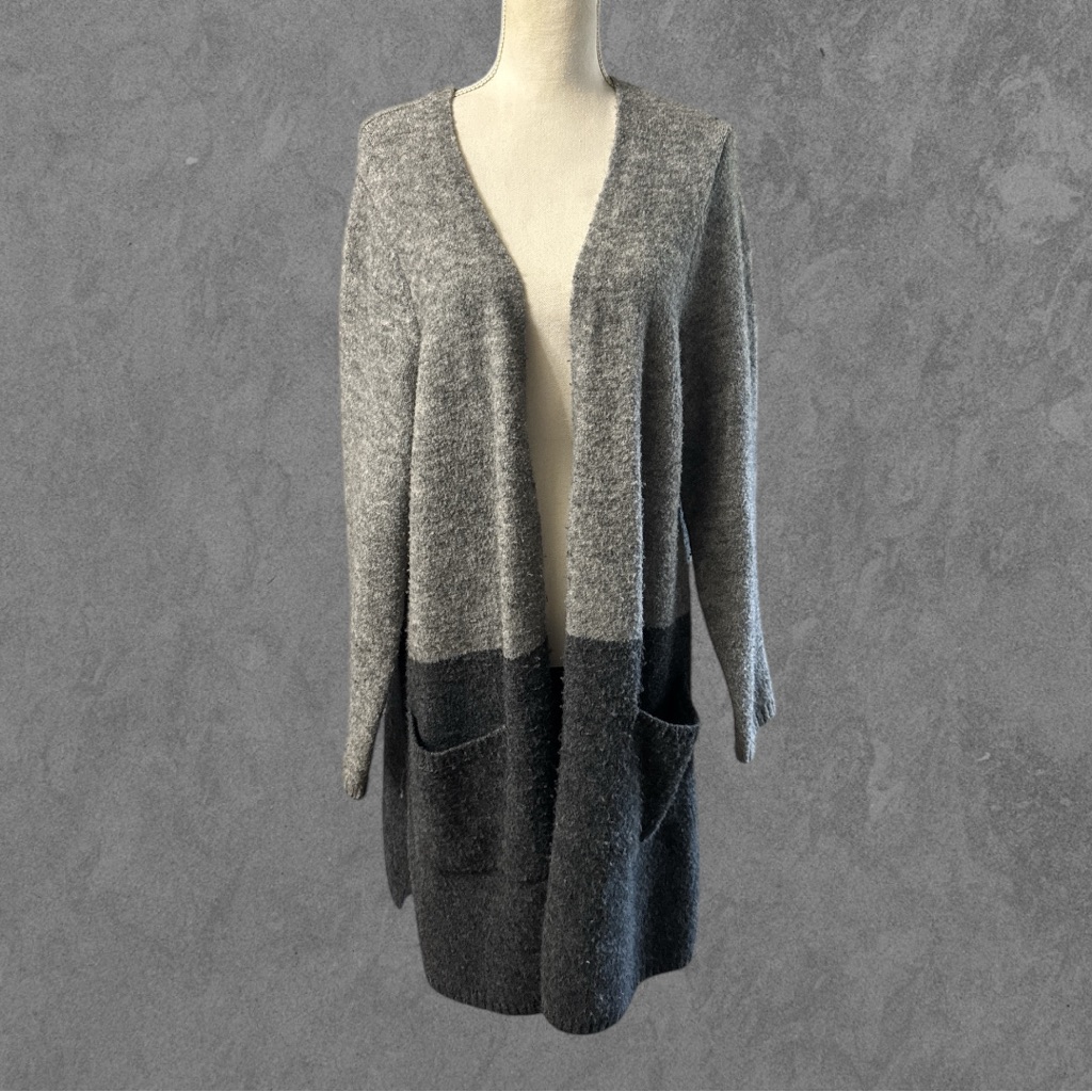 Max Studio | Gray Color Block Wool & Alpaca Open Front Cardigan Sweater Size 1x